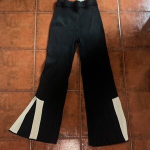 Black and Cream Ribbed Flare Pants with Crop Top